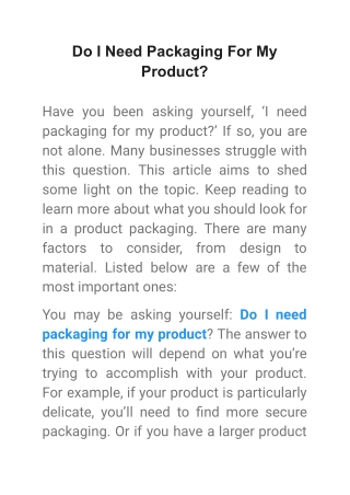 Do I Need Packaging For My Product