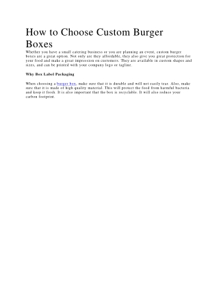 How to Choose Custom Burger Boxes