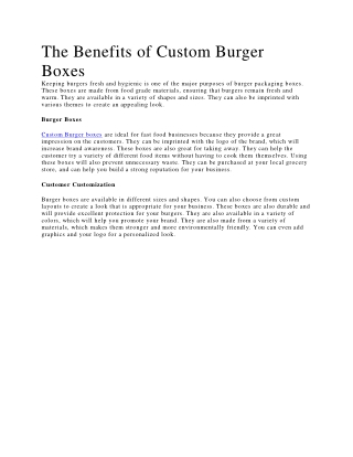 The Benefits of Custom Burger Boxes