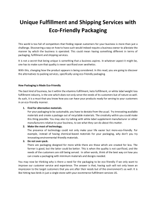 Unique Fulfillment and Shipping Services with Eco-Friendly Packaging