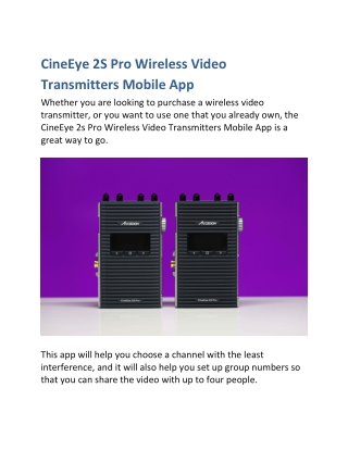 CineEye 2S Pro Wireless Video Transmitters Mobile App