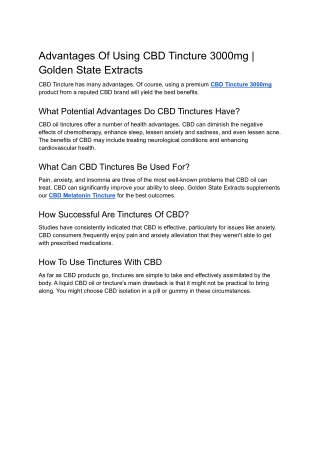 Advantages Of Using CBD Tincture 3000mg | Golden State Extracts