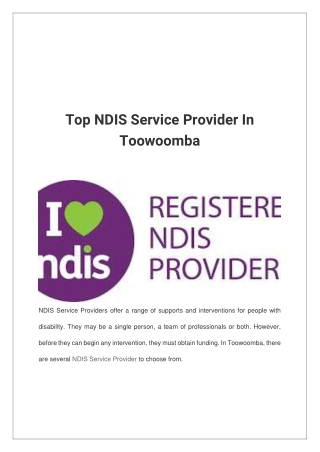 Top NDIS Service Provider In Toowoomba