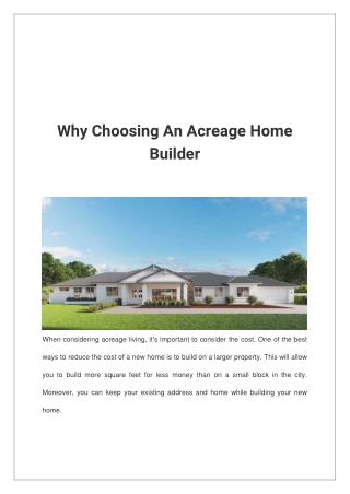 Why Choosing An Acreage Home Builder