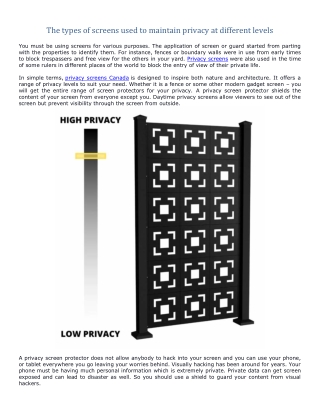 The types of screens used to maintain privacy at different levels
