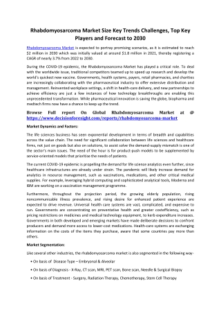 Rhabdomyosarcoma Market Size Key Trends Challenges, Top Key Players and Forecast