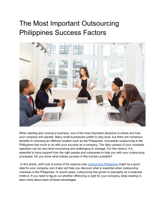 The Most Important Outsourcing Philippines Success Factors