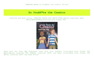 DOWNLOAD EBOOK So YouÃ¢Â€Â™re the Creator [R.A.R]