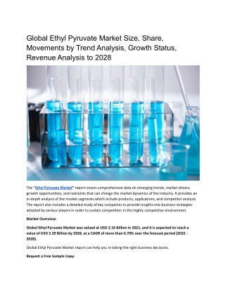 Global Ethyl Pyruvate Market Size, Share, Movements by Trend Analysis