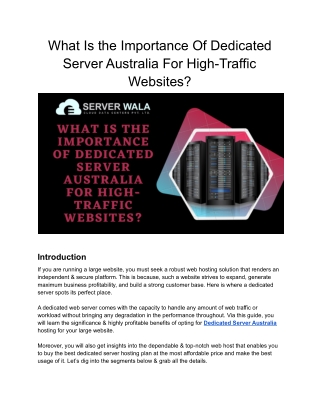 What Is the Importance Of Dedicated Server Australia For High-Traffic Websites_