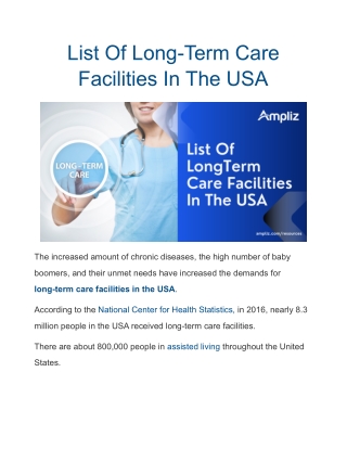 List Of Long-Term Care Facilities In The USA