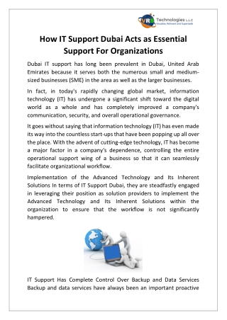 How IT Support Dubai Acts as Essential Support For Organizations