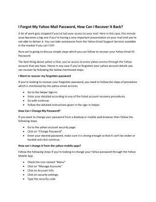 I Forgot My Yahoo Mail Password How Can I Recover It Back