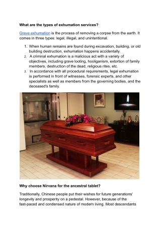 What are the types of exhumation services