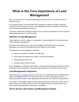 What is the core importance of lead management.