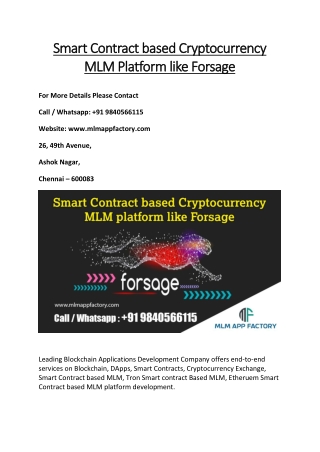 Smart Contract based Cryptocurrency MLM Platform like Forsage