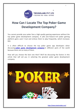 How Can I Locate the Top Poker Game Development Company?