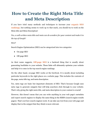 How to Create the Right Meta Title and Meta Description