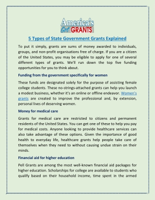 5 Types of State Government Grants Explained