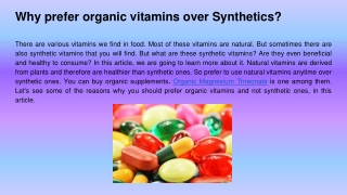 Why prefer organic vitamins over Synthetics_