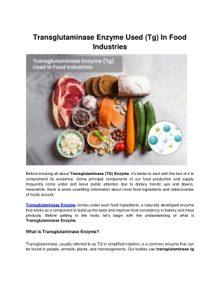 Transglutaminase Enzyme Used (Tg) In Food Industries