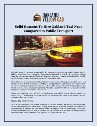 Solid Reasons To Hire Oakland Taxi Near Compared to Public Transport