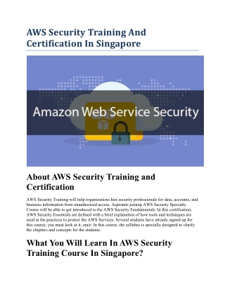 AWS Security Training And Certification In Singapore