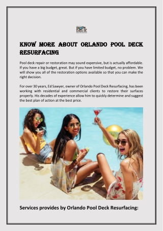 Know More about Orlando Pool Deck Resurfacing