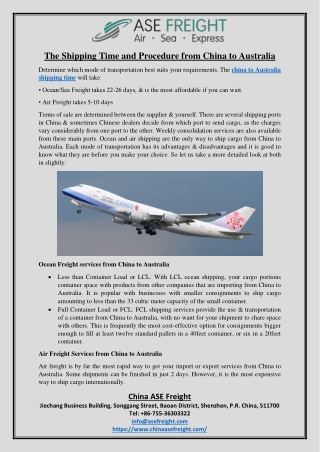 The Shipping Time and Procedure from China to Australia