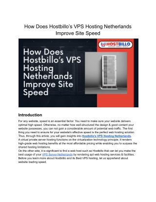 How Does Hostbillo’s VPS Hosting Netherlands Improve Site Speed