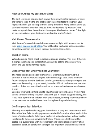 1-888-218-4647 How do I Choose My Seat on Air China