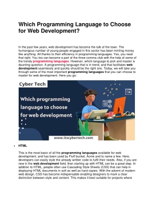 Programming Language to Choose for Web Development