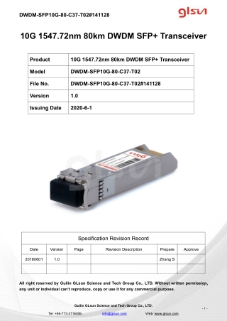 10G 1547.72nm 80km DWDM SFP  Transceiver