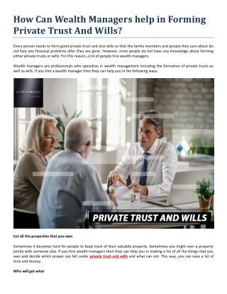 How Can Wealth Managers help in Forming Private Trust And Wills