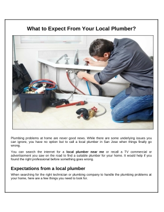 What to Expect From Your Local Plumber?