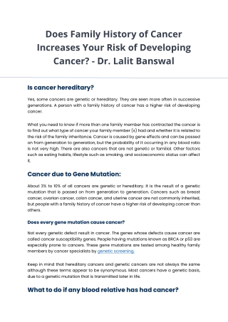 Does Family History of Cancer Increases Your Risk of Developing Cancer