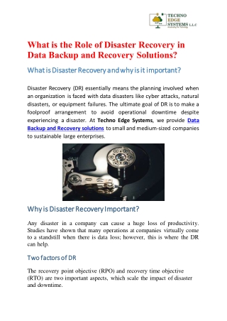 What is the Role of Disaster Recovery in Data Backup and Recovery Solutions?