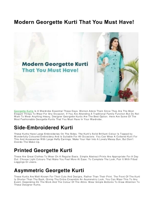 Modern Georgette Kurti That You Must Have