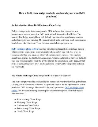 How a DeFi clone script can help you launch your own DeFi platform
