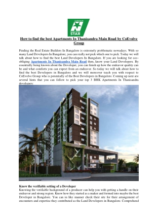 How to find the best Apartments In Thanisandra Main Road by CoEvolve Group