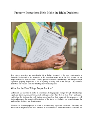 Property Inspections Help Make the Right Decisions