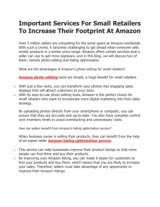 Important Services For Small Retailers To Increase Their Footprint At Amazon