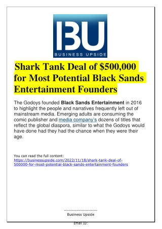 Shark Tank Deal of 500,000 for Most Potential Black Sands Entertainment Founders