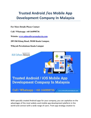 Trusted Android /ios Mobile App Development Company In Malaysia