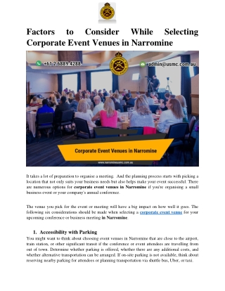 Factors to Consider While Selecting Corporate Event Venues in Narromine