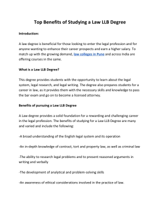 Top Benefits of Studying a Law LLB Degree