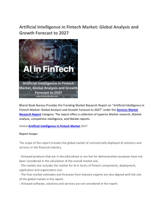 Artificial Intelligence in Fintech Market, Global Analysis and Growth Forecast to 2027