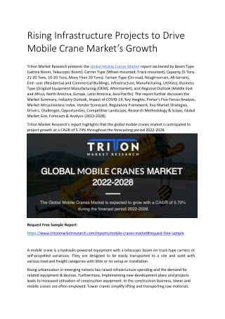 Rising Infrastructure Projects to Drive Mobile Crane Market’s Growth