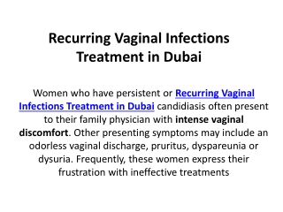 Recurring Vaginal Infections Treatment in Dubai