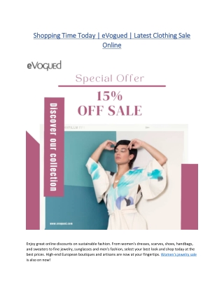Shopping Time Today | eVogued | Latest Clothing Sale Online